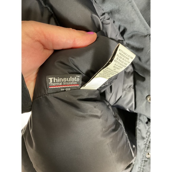 Eddie Bower Women's Long Black Down Parka Faux Fur Neck No Hood Size Medium - Picture 7 of 8